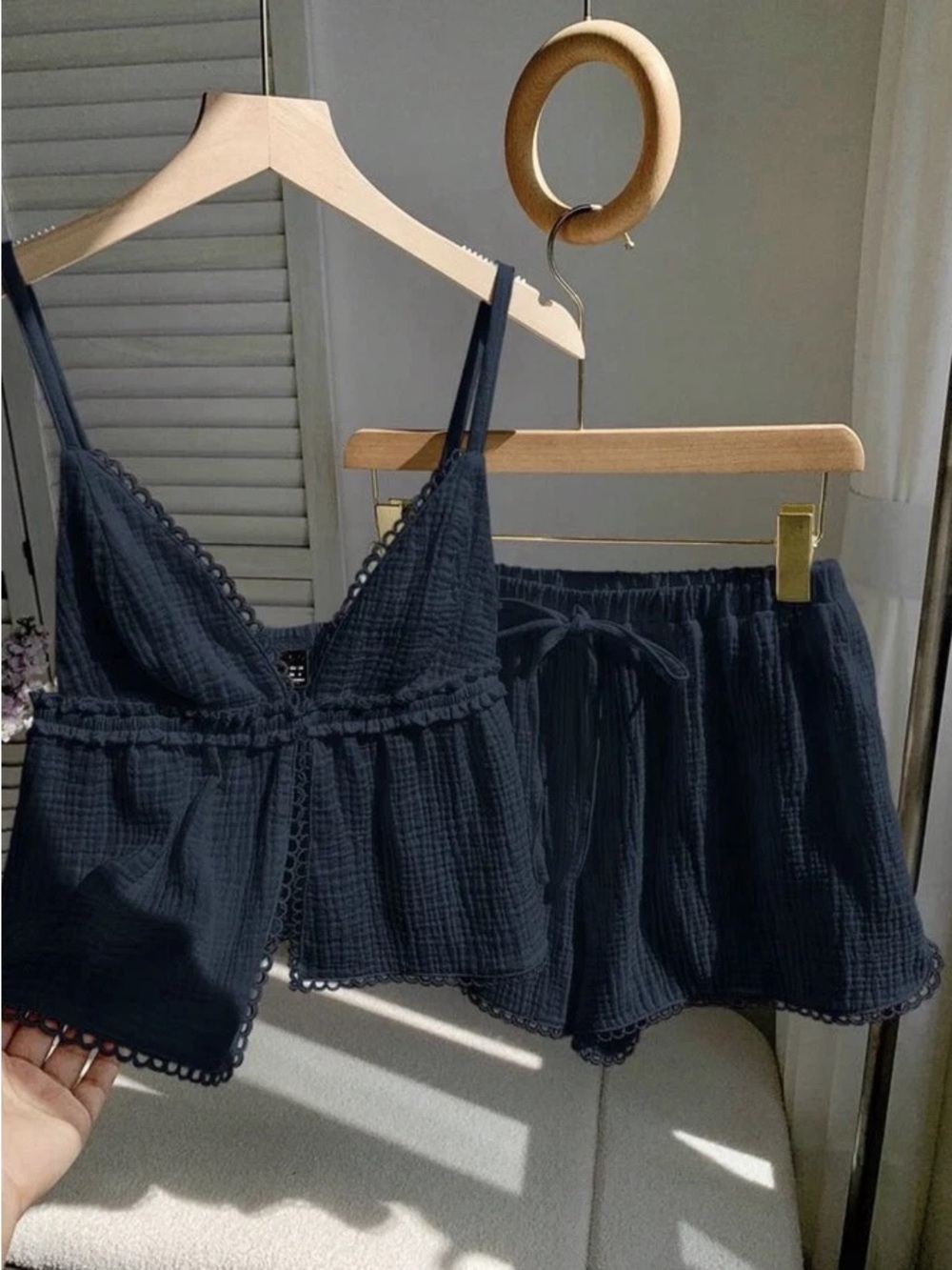 Women's Black Two-Piece Cotton Camisole & Shorts Sleep Set